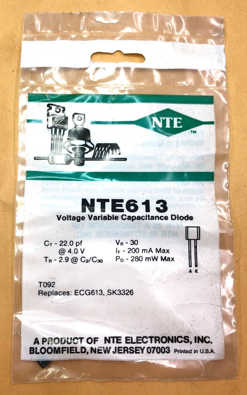 NTE613, 22pF @ 4V Varactor Variable Capacitance Diode ~ TO-92, 2-Pin  (NTE613)