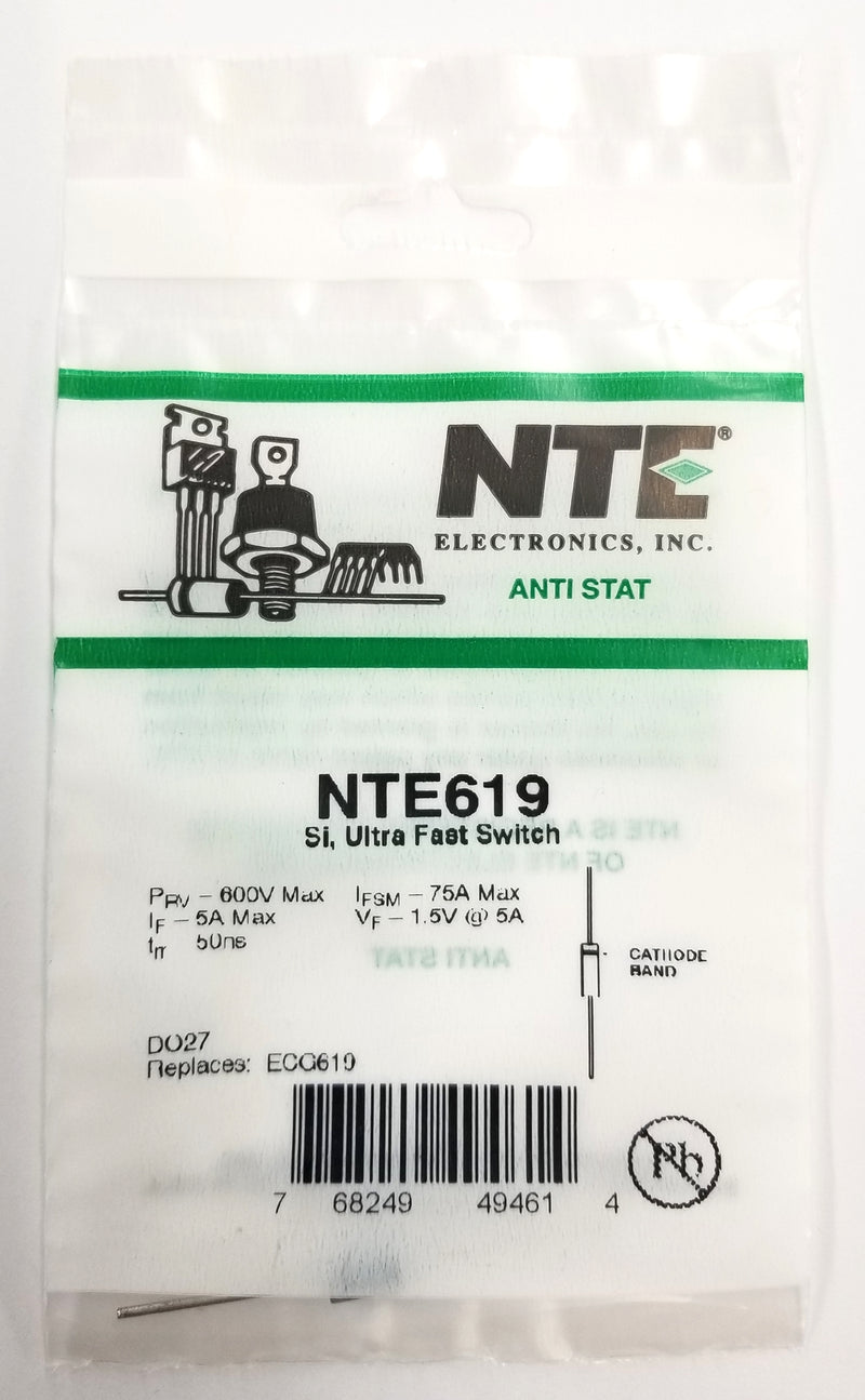 NTE619, 600V PRV @ 5A Utra Fast Recovery Switching Diode ~ DO-27 (ECG619)