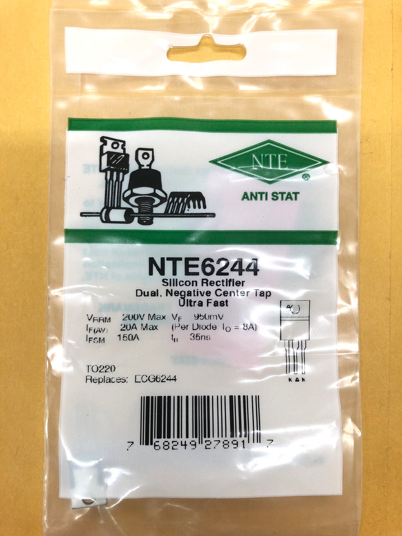 NTE6244, 200V @ 16A* Fast Recovery Positive Center Tap Diode ~ TO-220 (ECG6244)