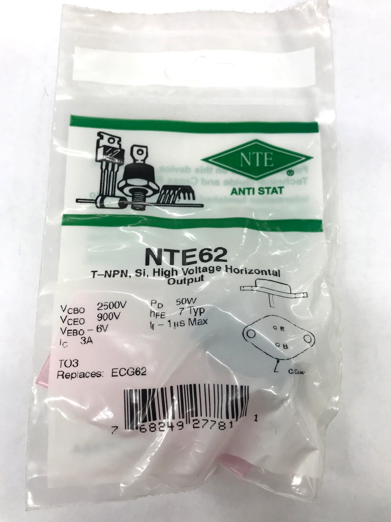 NTE62, 3A @ 2,500V NPN Silicon Transistor High Voltage Horizontal Output (ECG62)