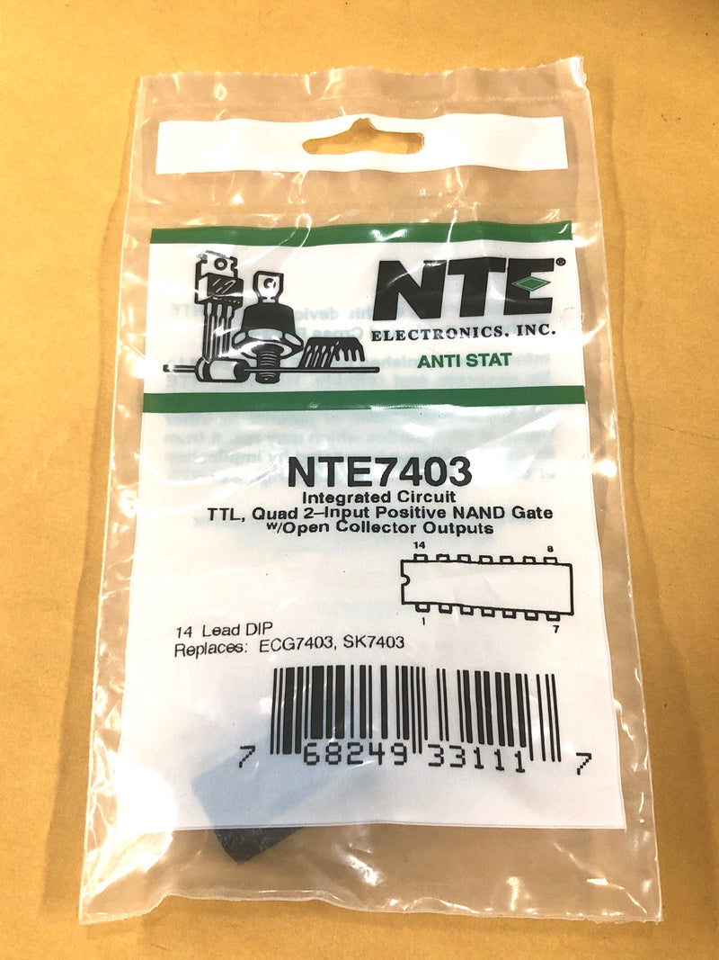 NTE7403, TTL Quad 2 Input Positive NAND Gate w/Open Collector Outputs 14 Pin DIP (ECG7403)