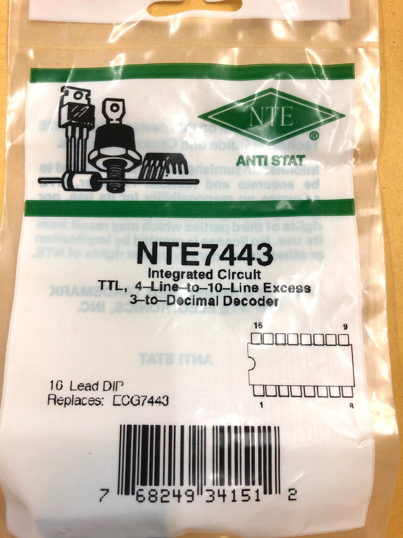 NTE7443, TTL - 4 Line to 10 Line Excess 3 to Decimal Decoder ~ 16 Pin DIP