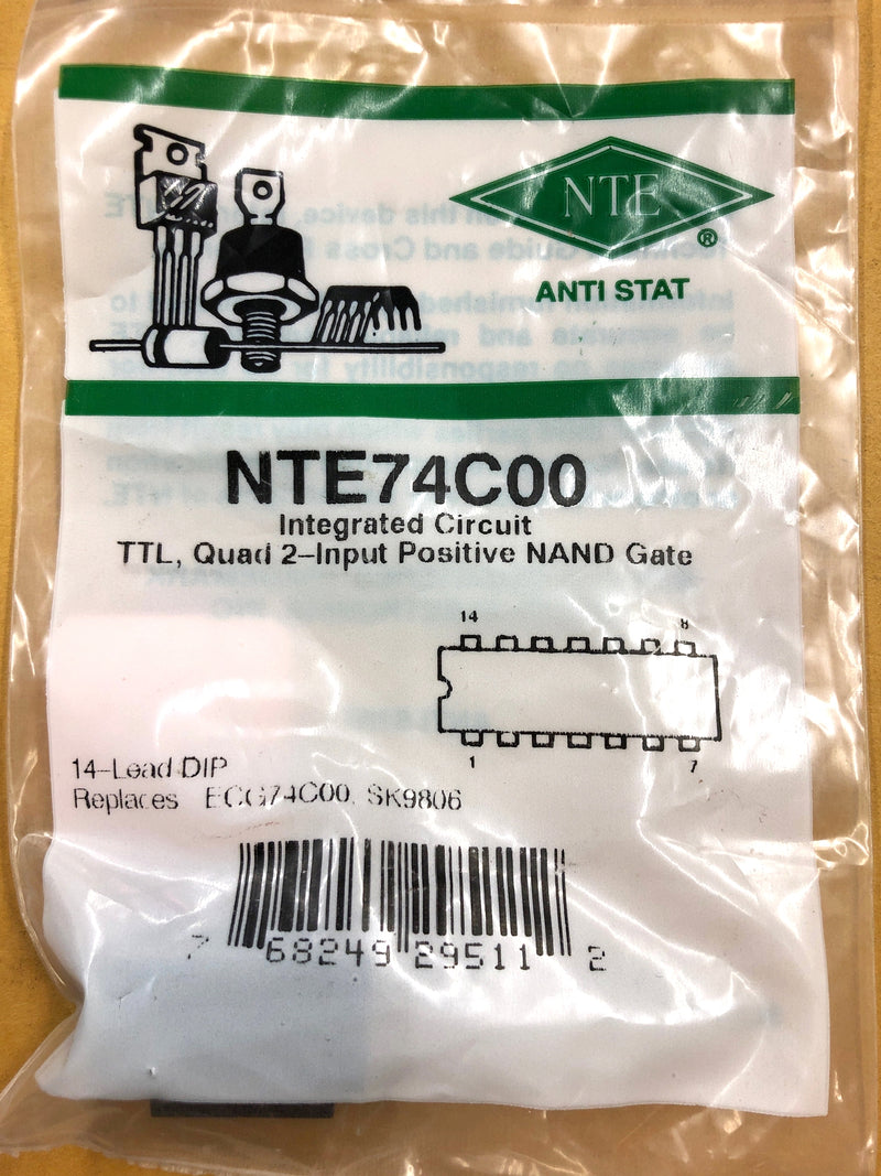 NTE74C00, TTL-CMOS Logic Quad 2 Input NAND Gate ~ 14 Pin DIP