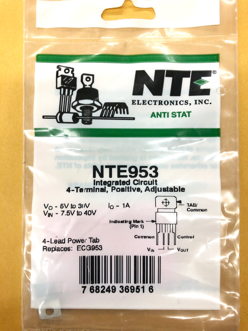 NTE953, 5V to 30V @ 1A Adjustable Positive Regulator ~ TO-220 4 Pin (ECG953)