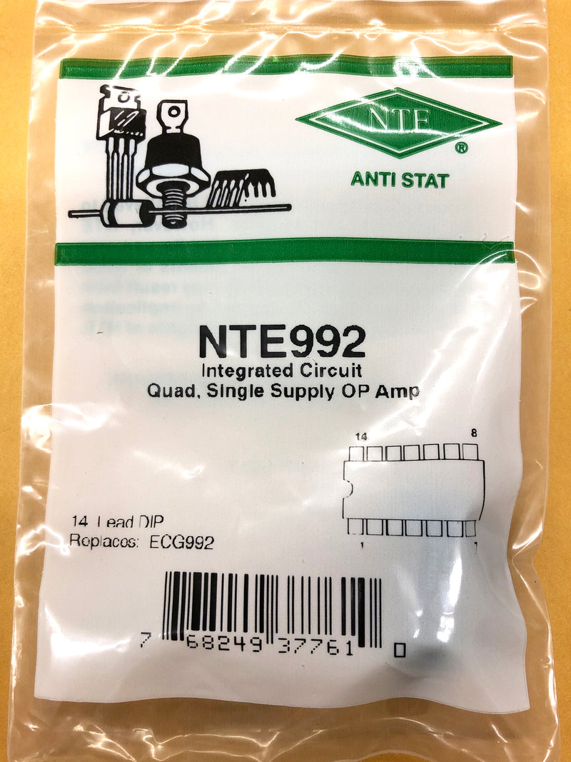 NTE992, Norton Single Supply Quad Operational Amplifier ~ 14 Pin DIP (ECG992)