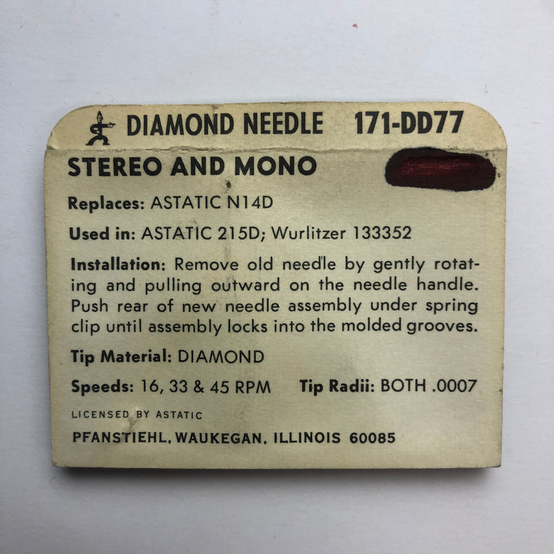 Pfanstiehl 171-DD77 Diamond Needle for Astatic* & Wurlitzer*