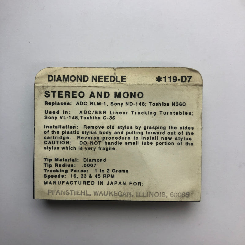 Pfanstiehl 119-D7 Diamond Needle for ADC, Sony, Toshiba*