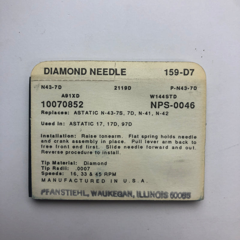Pfanstiehl 159-D7 Diamond Needle for Astatic