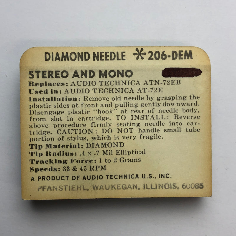 Pfanstiehl 206-DEM Diamond Elliptical Needle for Audio Technica*