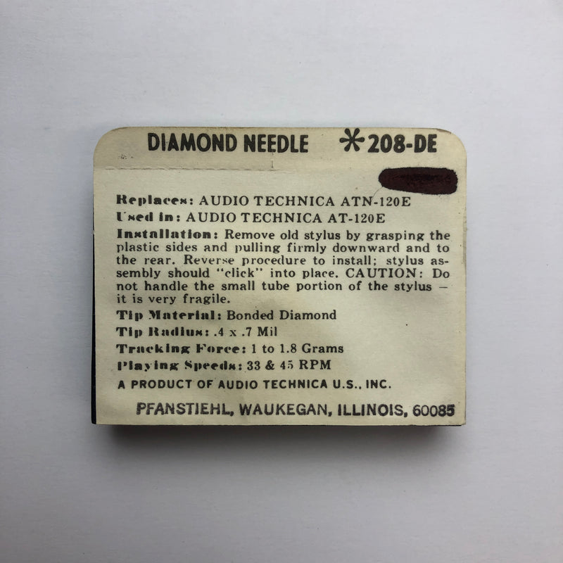 Pfanstiehl 208-DE Diamond Elliptical Needle for Audio Technica*