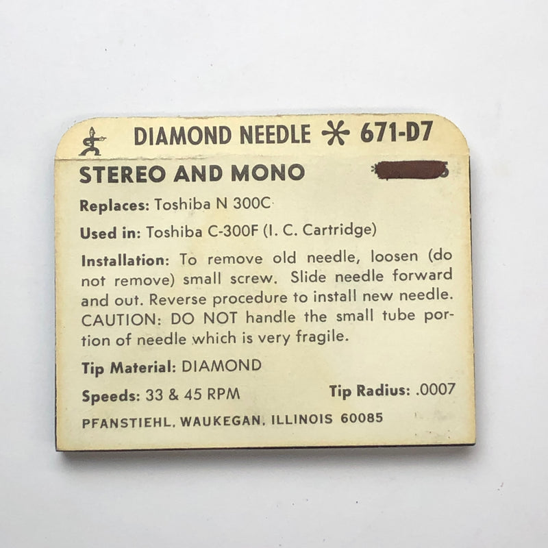 Pfanstiehl 671-D7 Diamond Needle