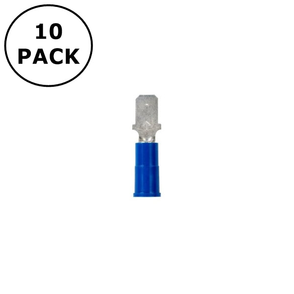 (2817) 0.187" Male Blue Vinyl Insulated Quick Disconnects 16-14AWG Wire 10 Pack