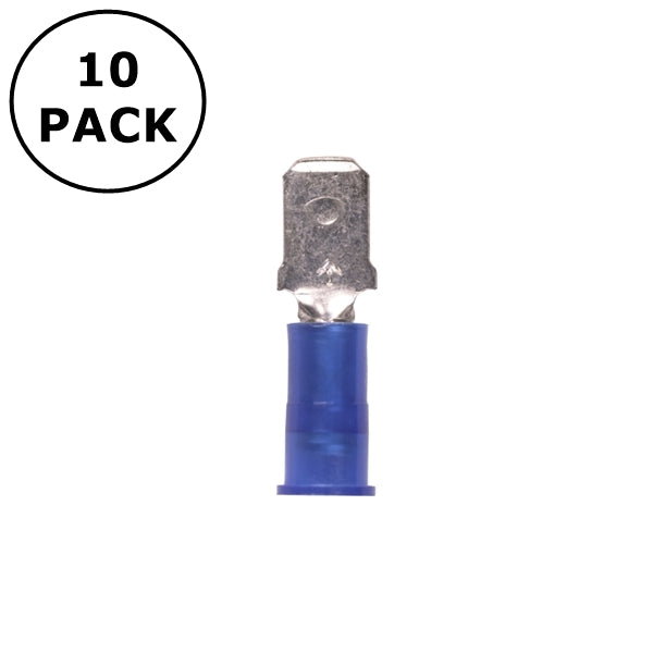 (2820) 0.250" Male Blue Vinyl Insulated Quick Disconnects 16-14AWG Wire 10 Pack