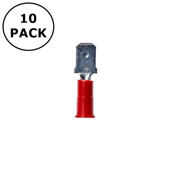 (2814) 0.250" Male Red Vinyl Insulated Quick Disconnects 22-18AWG Wire 10 Pack