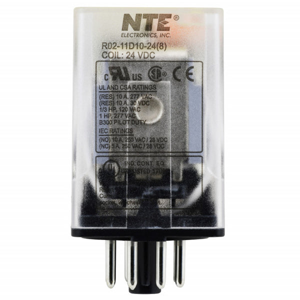 NTE R02-11D10-24 DPDT, 24 Volt DC Coil 10 Amp General Purpose Octal Relay 10A