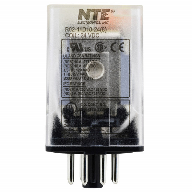 NTE R02-11D10-24 DPDT, 24 Volt DC Coil 10 Amp General Purpose Octal Relay 10A