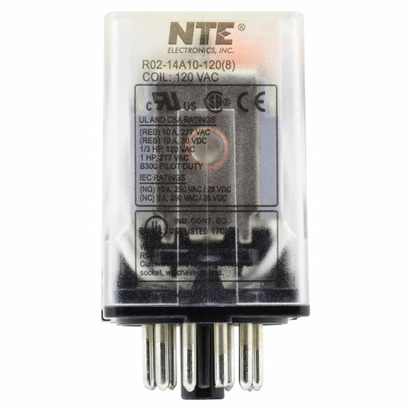 NTE R02-14A10-120 3PDT, 120 Volt AC Coil 10 Amp General Purpose Octal Relay 10A