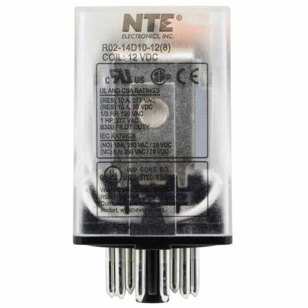 NTE R02-14D10-12 3PDT, 12 Volt DC Coil 10 Amp General Purpose Octal Relay 10A