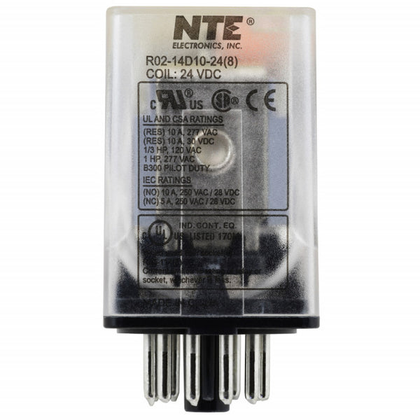 NTE R02-14D10-24 3PDT, 24 Volt DC Coil 10 Amp General Purpose Octal Relay 10A