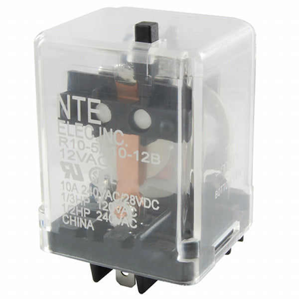 NTE R10-5D10-24B SPDT, 24 Volt DC Coil 10 Amp General Purpose Relay w/ Button