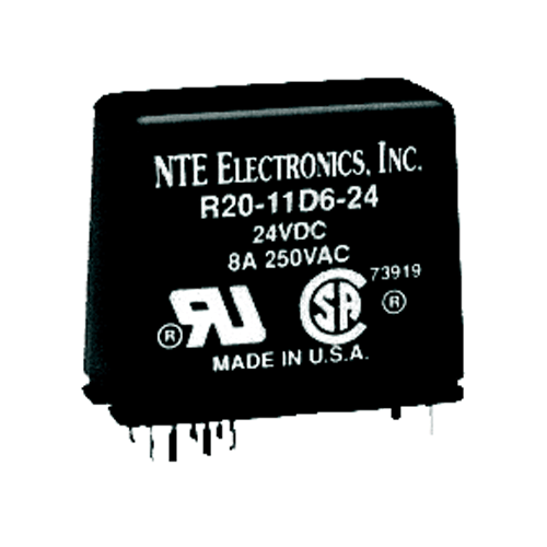NTE R20-11D6-24 DPDT 24V DC Coil, PC Mount Relay ~ 8A@250V AC or 28V DC