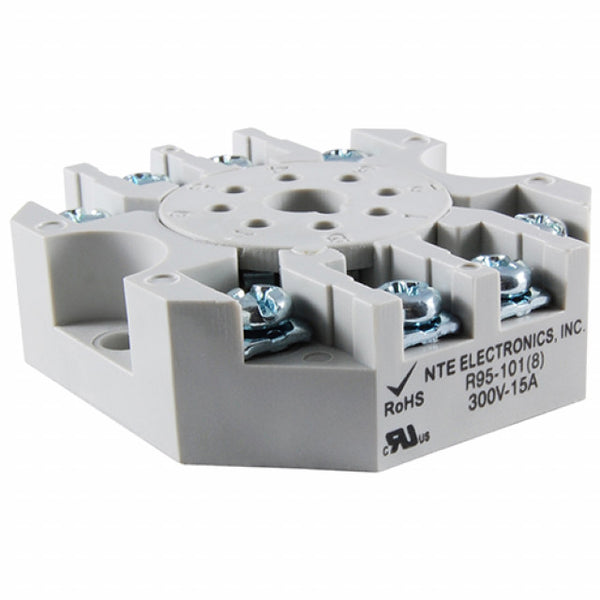 NTE R95-101, 8 Pin Octal Base Relay Socket ~ Surface Mount w/Clamp Screws