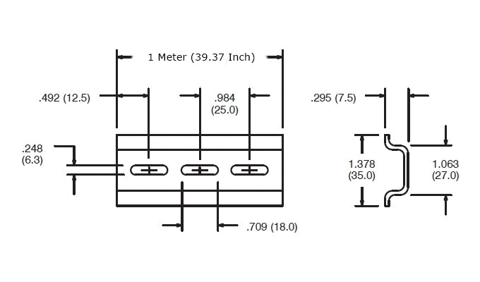 NTE R95-125, 1 Meter (39.37 Inch) Length Pre-Punched Steel DIN Rail