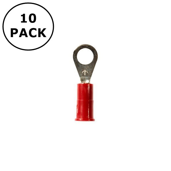 (2301) #10 Stud Red Vinyl Insulated Ring Terminals for 22-18AWG Wire ~ 10 Pack