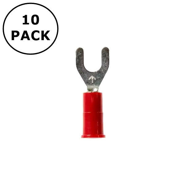 (2484) #10 Stud Red Vinyl Insulated Spade Fork Terminals 22-18AWG Wire ~ 10 Pack