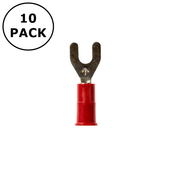 (2472) #6 Stud Red Vinyl Insulated Spade Fork Terminals 22-18AWG Wire ~ 10 Pack