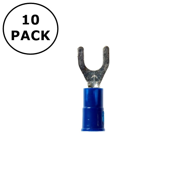(2520) #8 Stud Blue Vinyl Insulated Spade Fork Terminals 16-14AWG Wire ~ 10 Pack