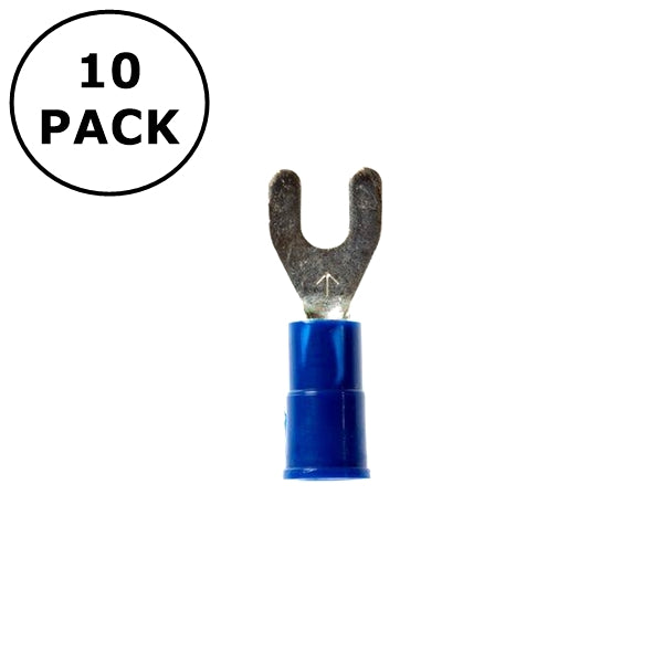 (2493) #6 Stud Blue Vinyl Insulated Spade Fork Terminals 16-14AWG Wire ~ 10 Pack