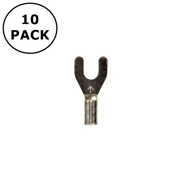 (1221) #6 Stud Non Insulated Spade Fork Terminals for 12-10AWG Wire ~ 10 Pack