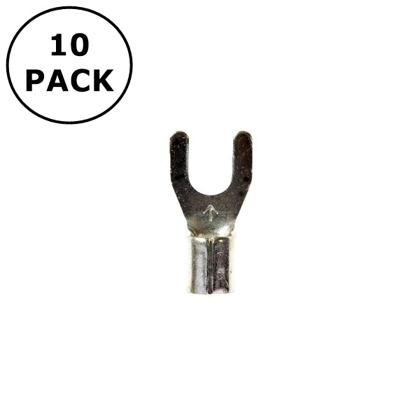 (1212) #10 Stud Non Insulated Spade Fork Terminals for 16-14AWG Wire ~ 10 Pack
