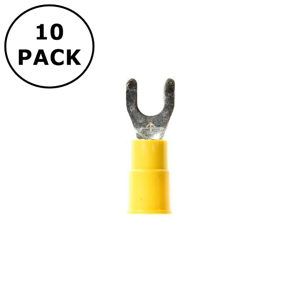 (2538) #8 Stud Yellow Vinyl Insulated Spade Fork Terminals 12-10AWG ~ 10 Pack