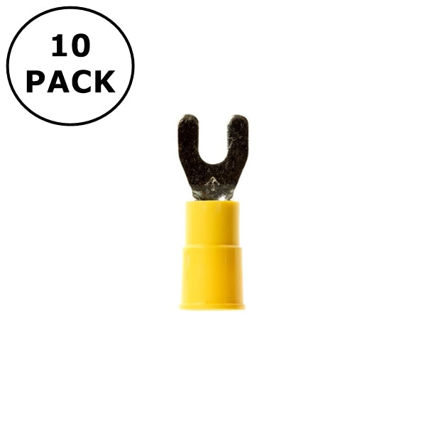 (2535) #6 Stud Yellow Vinyl Insulated Spade Fork Terminals 12-10AWG ~ 10 Pack