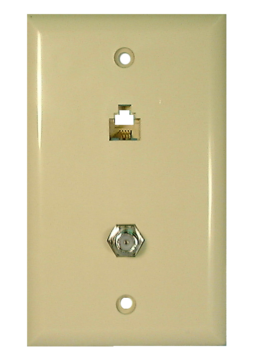Philmore TWP11 4 Conductor RJ11 & F-81 Coax, Ivory Combo Wall Plate