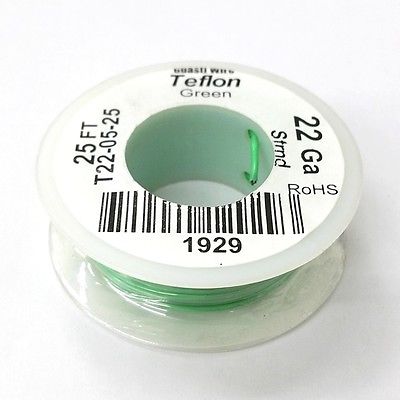25' 22AWG GREEN Hi Temp PTFE Insulated Silver Plated 600 Volt Hook-Up Wire - MarVac Electronics