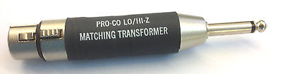 Pro-Co CC-9144PC LO/HI-Z Matching Transformer XLR Female to 1/4" Mono Male - MarVac Electronics