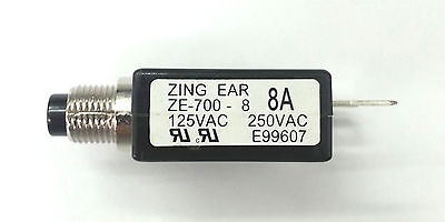 8 Amp Pushbutton Circuit Breaker ~ Zing Ear ZE-700-8 8A - MarVac Electronics