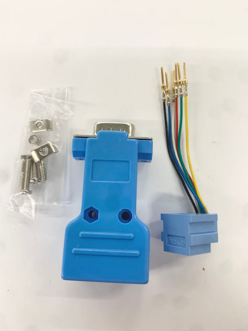 AD-9MT6-B2, DB9 Male to RJ11 6C 2Piece Hood BLUE, 9pin Male D-Sub Adapter Kit