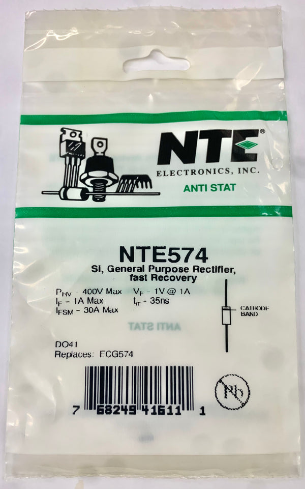 NTE574, R-400V, 1 A, Silicon Rectifier General Purpose, Fast Recovery