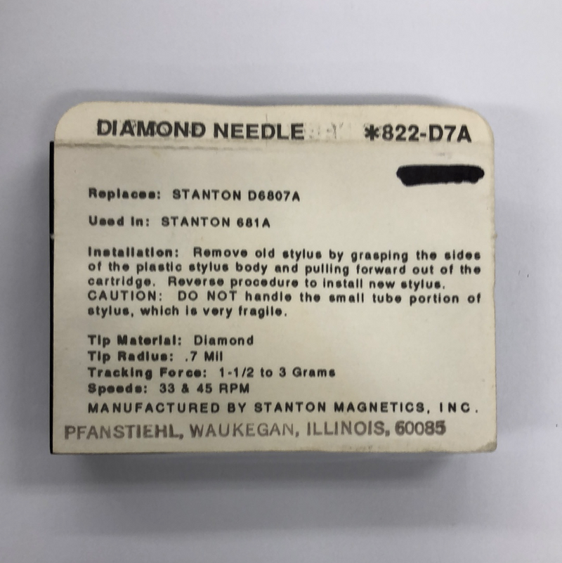 Pfanstiehl 822-D7A  Diamond Needle Discontinued