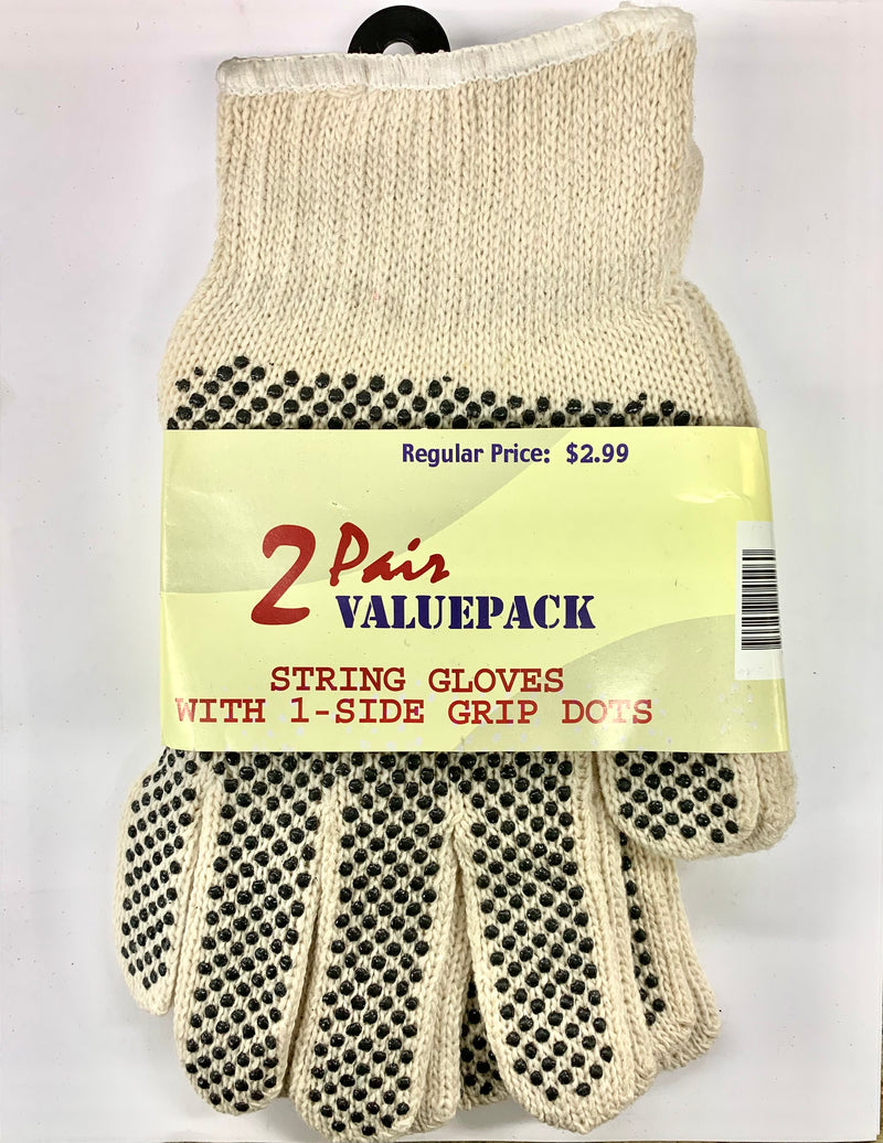 2 Pair String Gloves, 1-Side Grip Dots