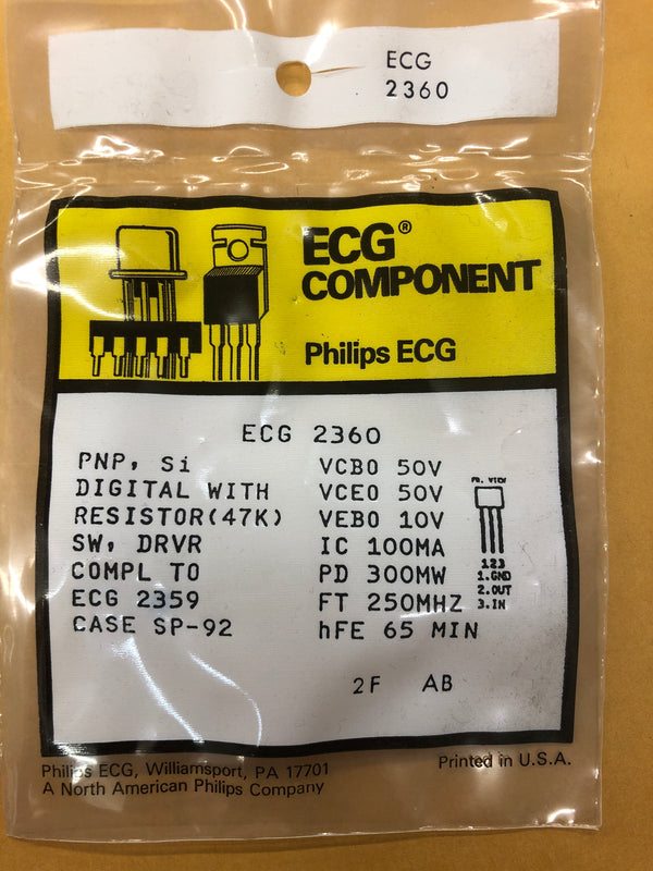 ECG2360 PNP SI Transistor Switch Driver w/ 47K Resistor Compliment to ECG2359