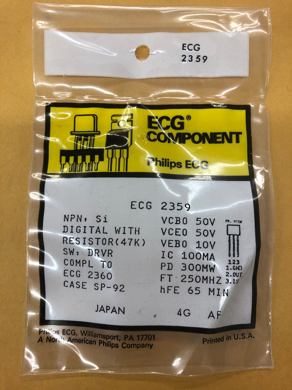 ECG2359 NPN SI Transistor Switch Driver w/ 47K Resistor Compliment to ECG2360