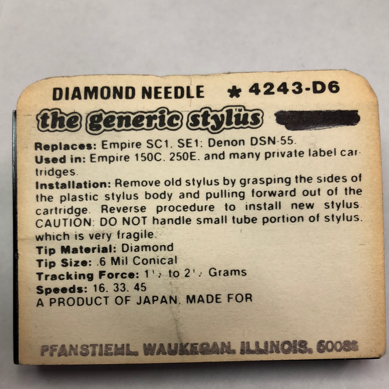 Pfanstiehl 4243-D6 Diamond Needle