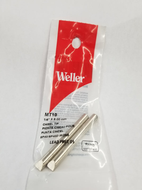 Weller MT10, 2 Pack of 1/4" Chisel Tips for SP40 and SP40D Soldering Irons