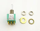 Alcoswitch MTA306E, 3PDT ON-OFF-ON, Round Bat Mini Toggle 6A@125V, 4A@28V DC