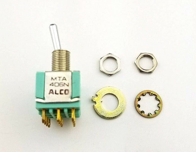 Alcoswitch MTA406N, 4PDT ON-ON, Round Bat Mini Toggle 6A@125V, 4A@28V DC